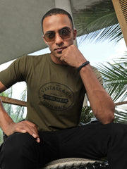 Khaki Front Print Half Sleeve T-Shirt