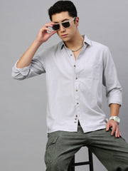 Light Gray Cotton Shirt With Pocket