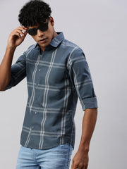 Classic Cobalt Checks Shirt Without Pocket