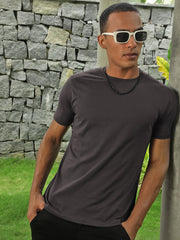 Dark Gray Round Neck Half Sleeve T-Shirt