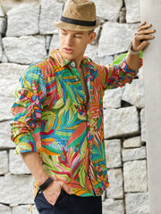 Printed Linen Shirt Without Pocket