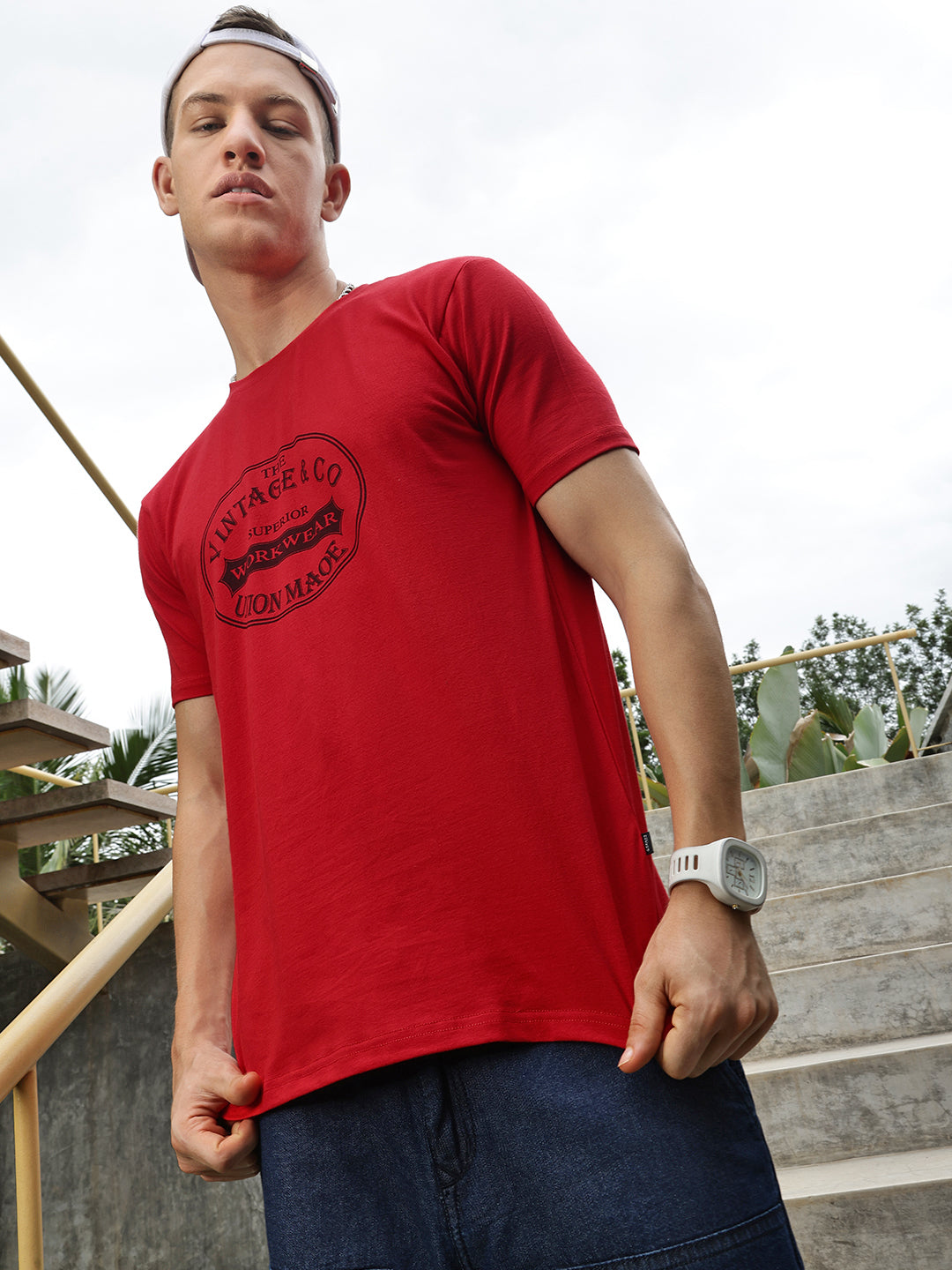 Red Front Print Half Sleeve T-Shirt