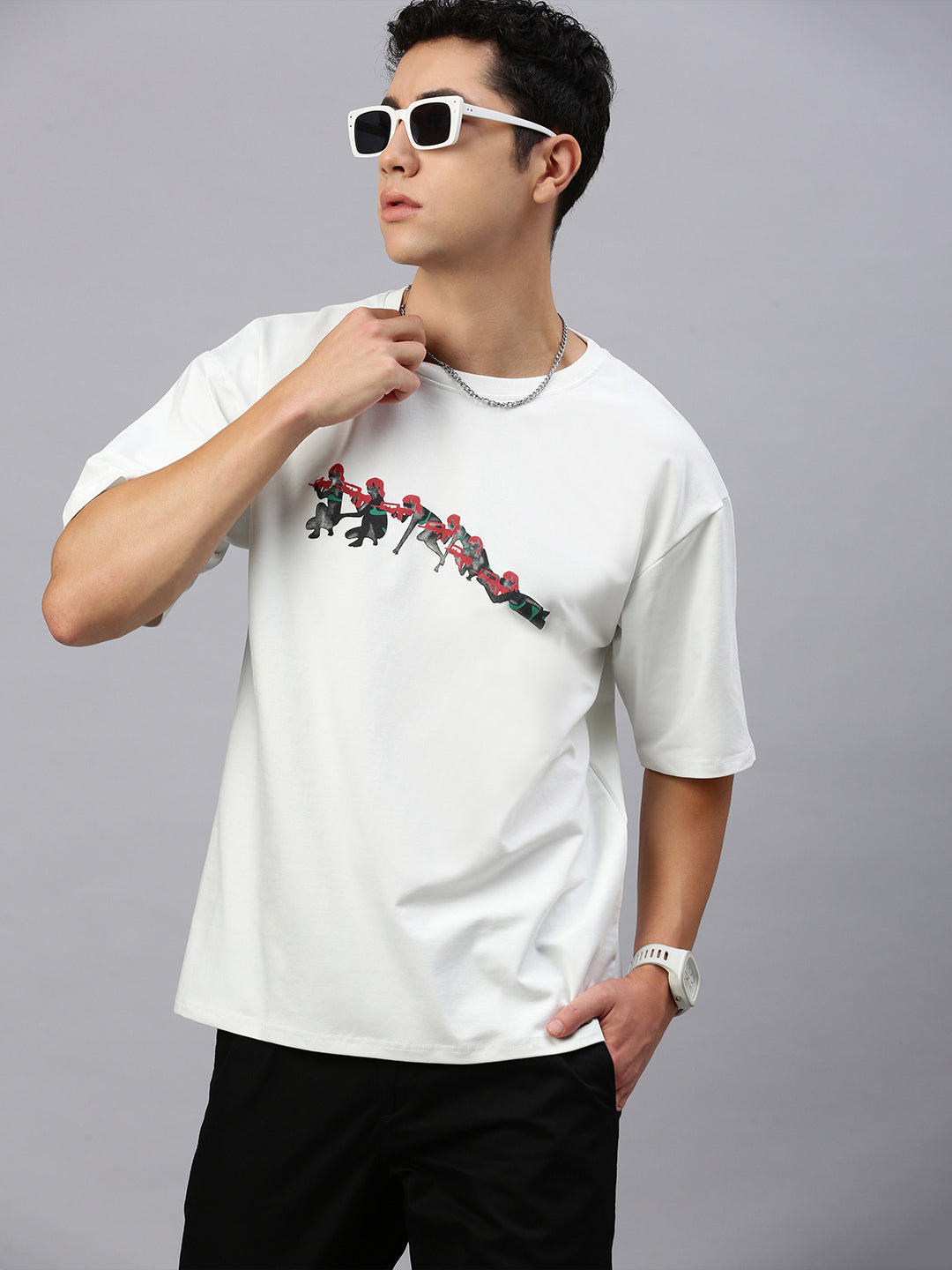 Printed Round Neck Oversize Half Sleeve T-Shirt