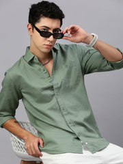 Vintage Green Linen Shirt With Pocket