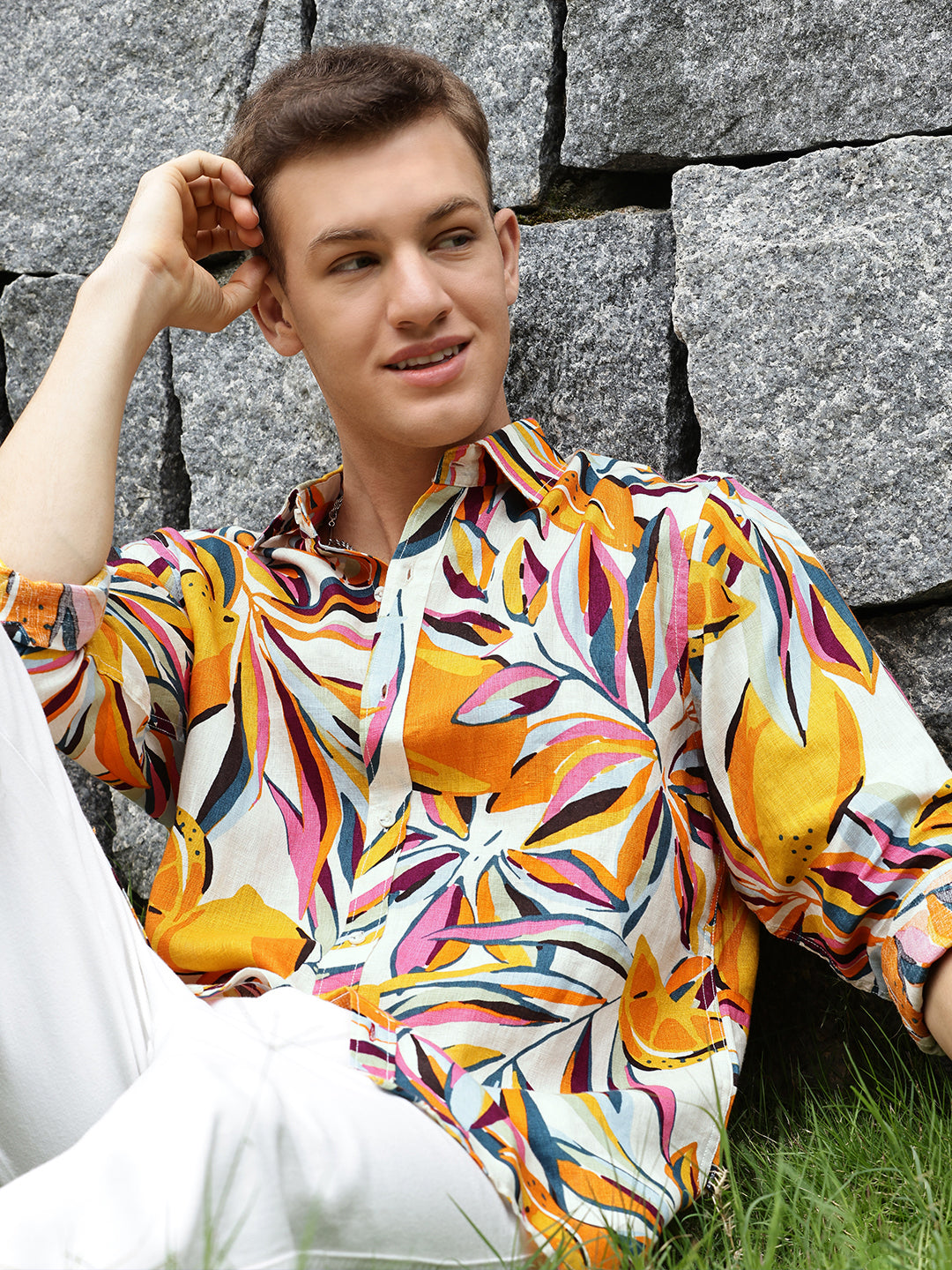 Printed Linen Shirt Without Pocket