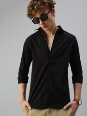 Black Herringbone Shirt Without Pocket