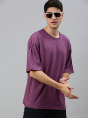 Magenta Round Neck Half Sleeve Oversize t-shirt