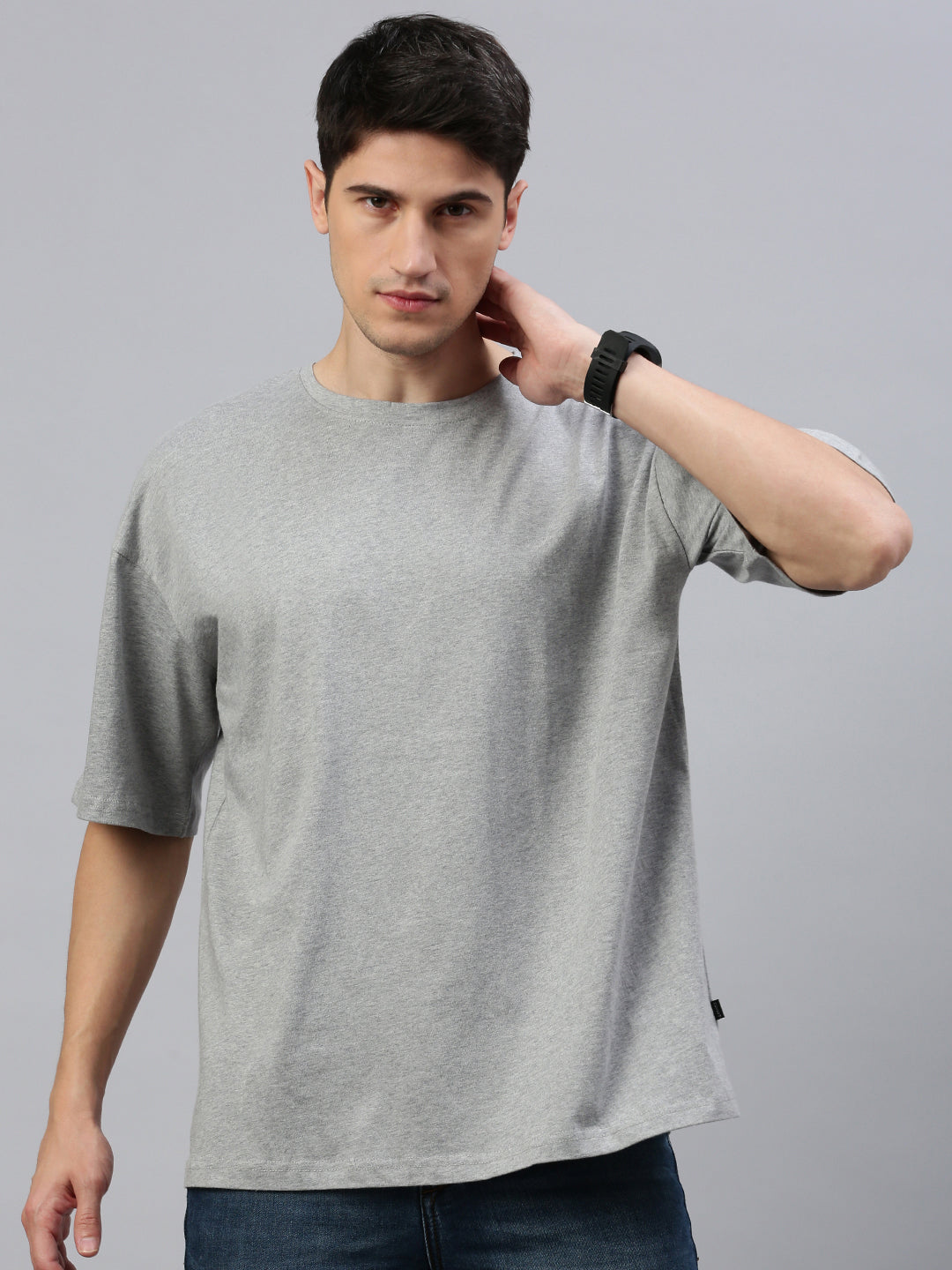 Gray Round Neck Half Sleeve Oversize t-shirt