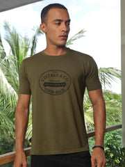 Khaki Front Print Half Sleeve T-Shirt