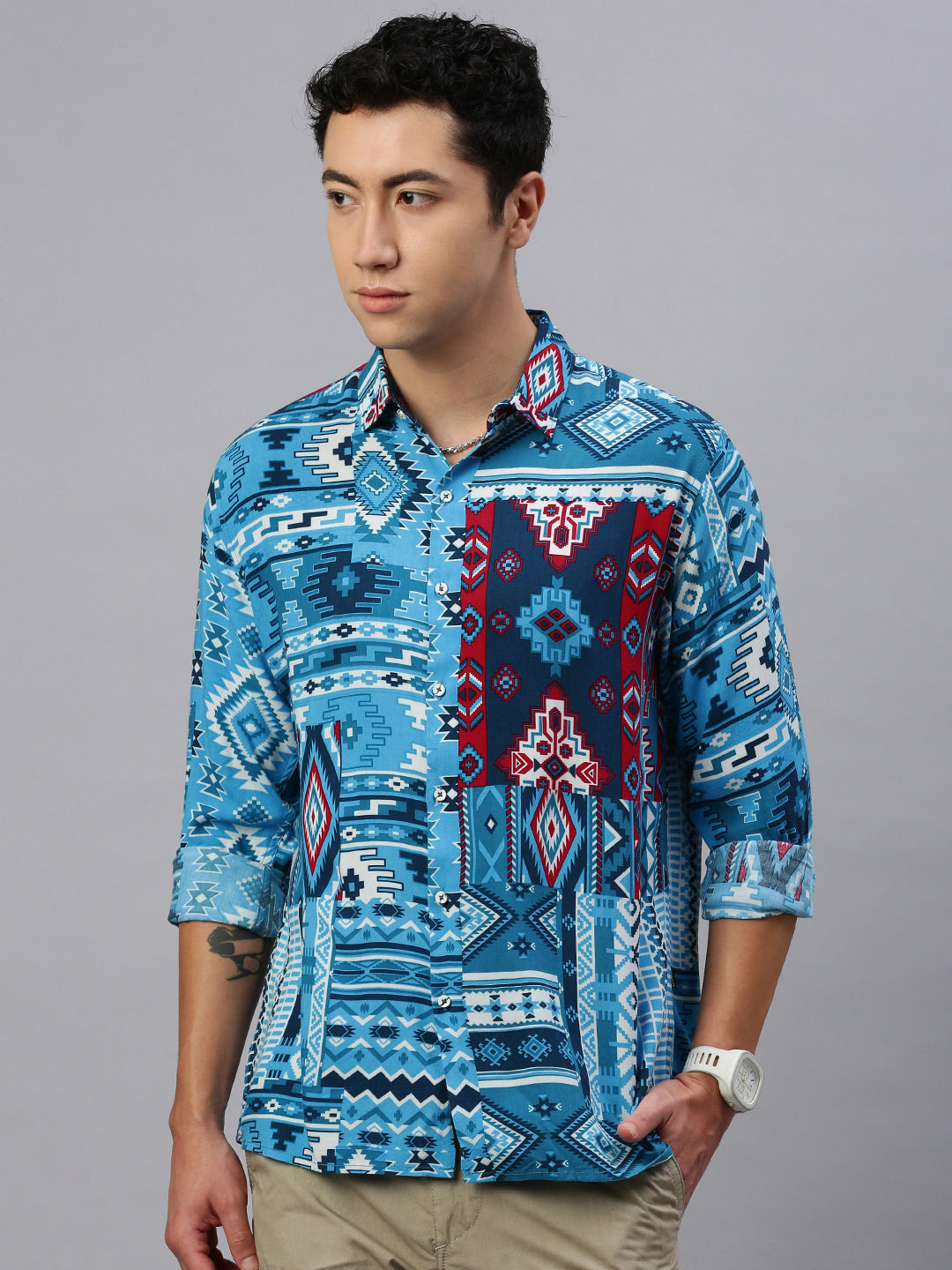 Printed Viscose Shirt Without Pocket