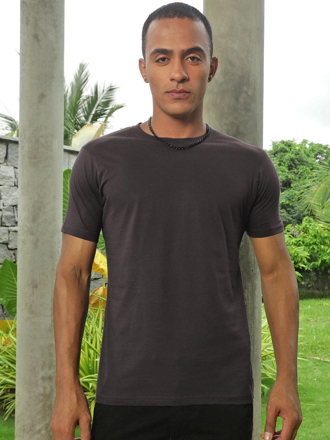 Dark Gray Round Neck Half Sleeve T-Shirt