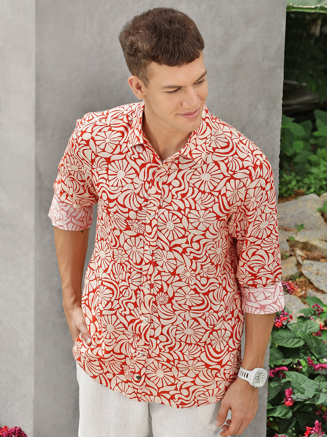 Printed Linen Shirt Without Pocket