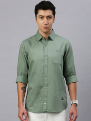 Vintage Green Linen Shirt With Pocket