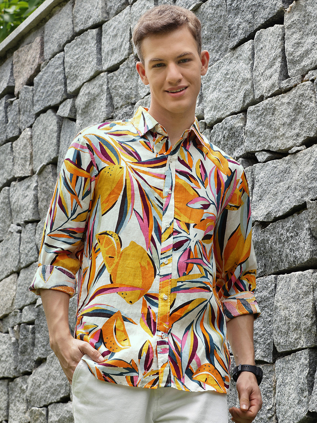 Printed Linen Shirt Without Pocket