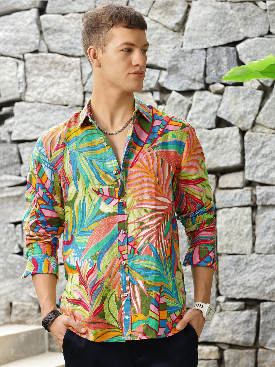 Printed Linen Shirt Without Pocket