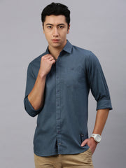 Casual Blue Linen Shirt With Pocket