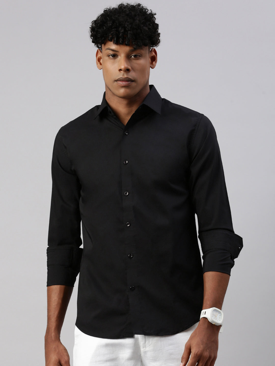 Black Full Sleeve Plain Shirt Without Pocket