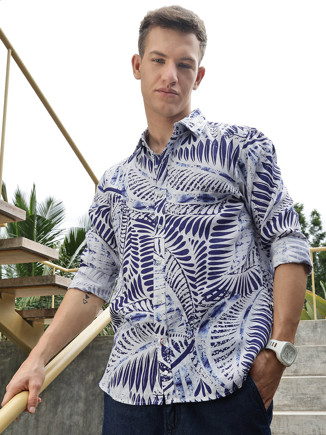 Printed Linen Shirt Without Pocket