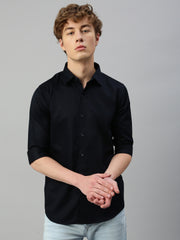 Black Plain Satin Shirt Without Pocket