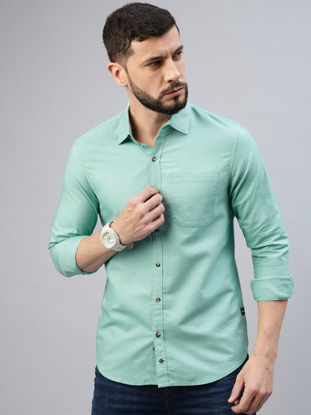 Ocean Green Oxford Plain Shirt With Pocket