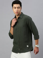 Olive Doble Cloth Cotton Shirt With Pocket