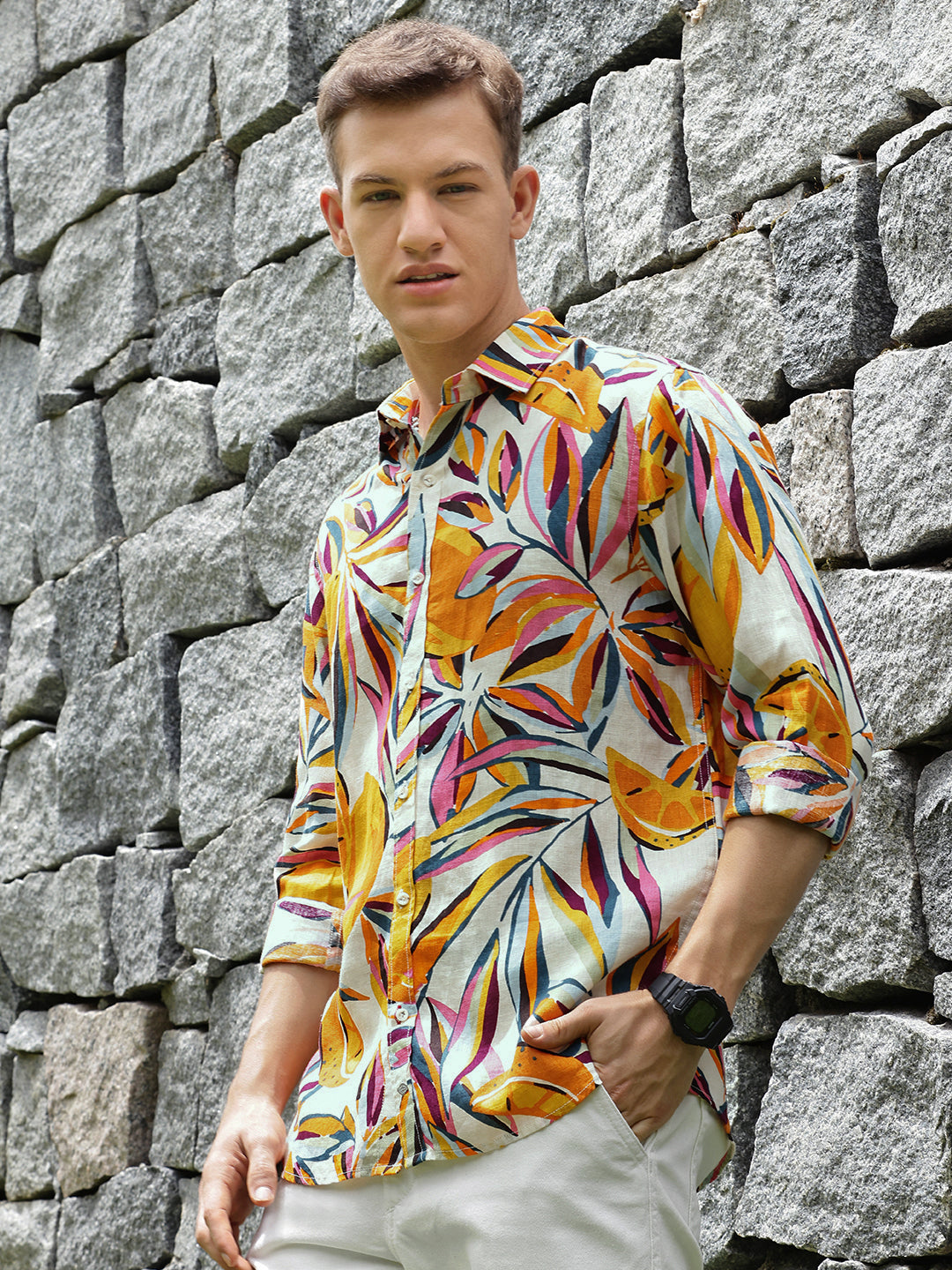 Printed Linen Shirt Without Pocket