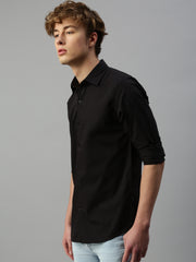 Black Plain Satin Shirt Without Pocket