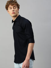 Black Plain Satin Shirt Without Pocket