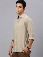 Beige Doble Cloth Cotton Shirt With Pocket