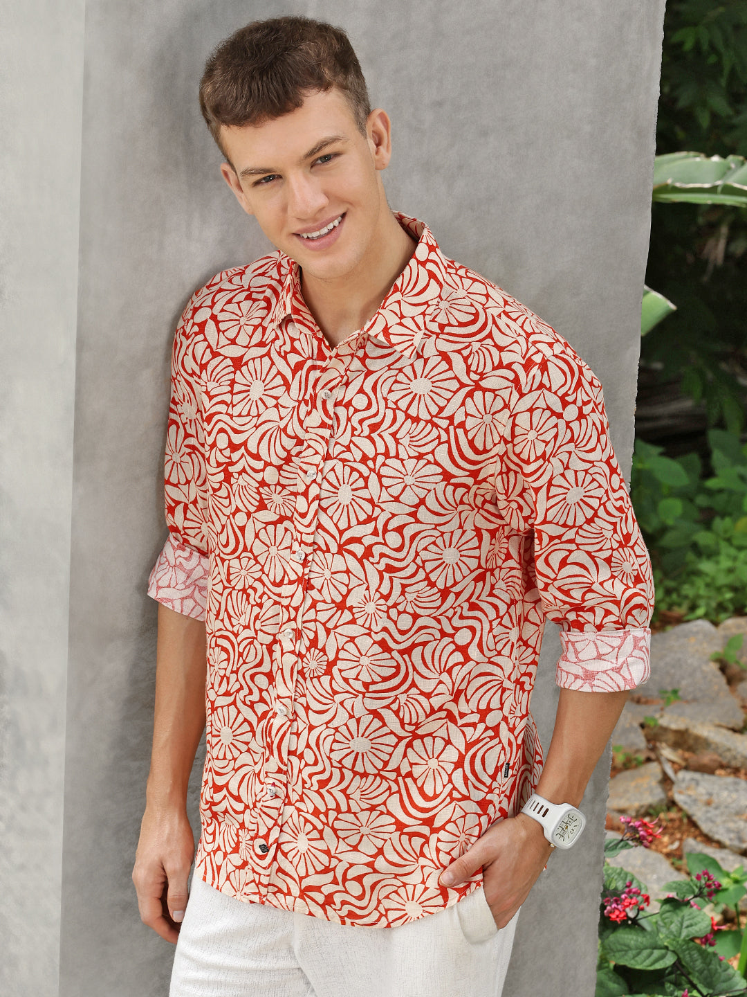 Printed Linen Shirt Without Pocket