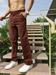 Brown Straight Fit Men’s Corduroy Pants