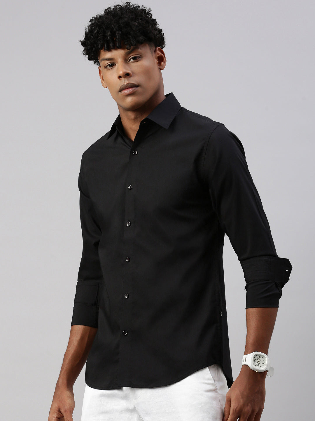 Black Full Sleeve Plain Shirt Without Pocket