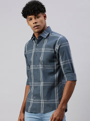 Classic Cobalt Checks Shirt Without Pocket