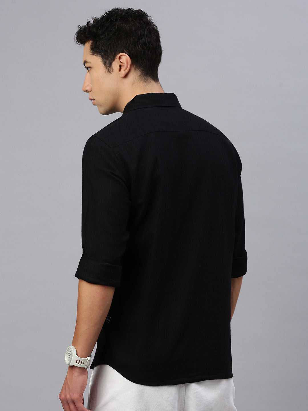 Black Cotton Plain Shirt With Pocket