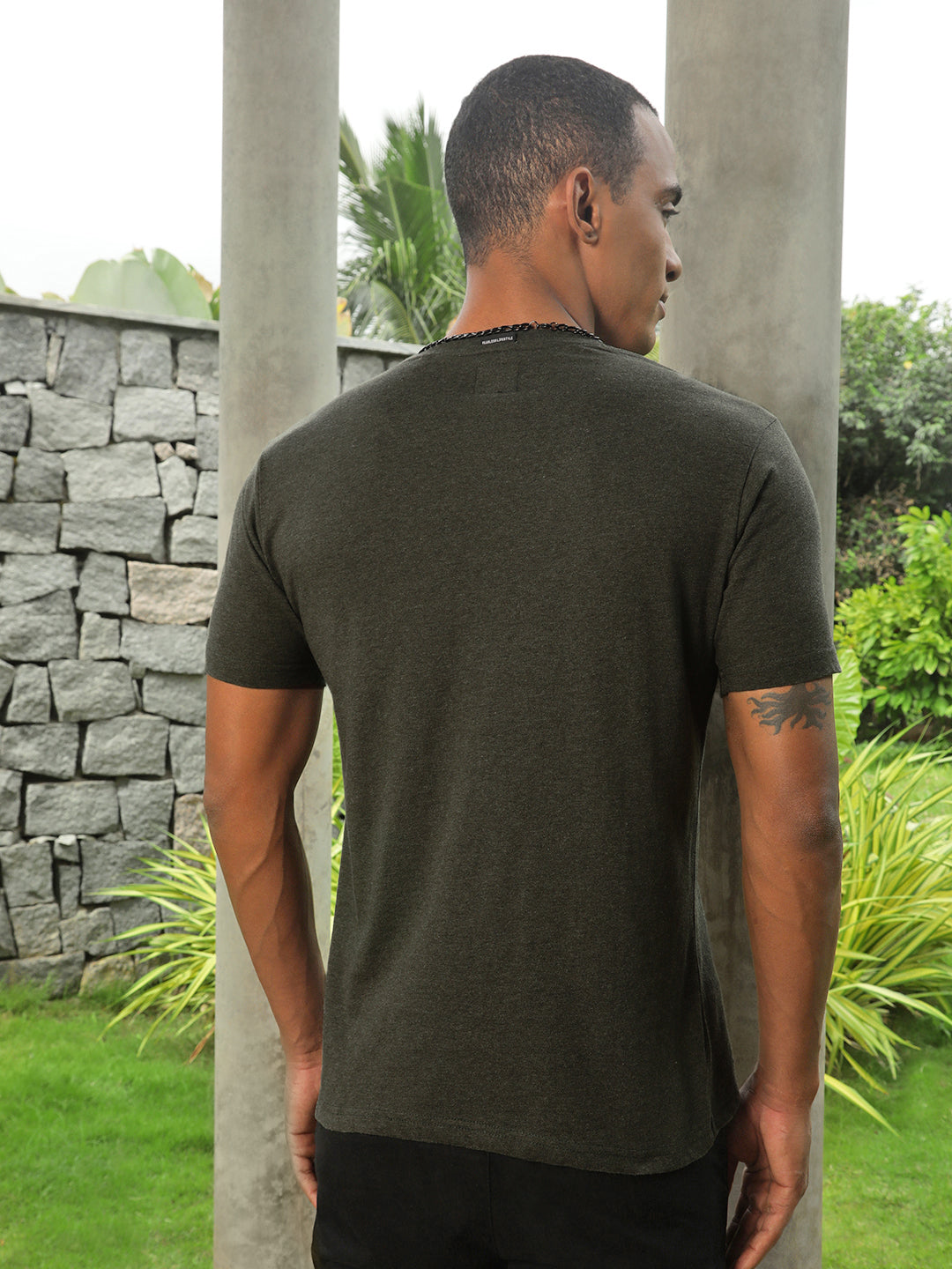 Dark Olive Round Neck Half Sleeve T-Shirt