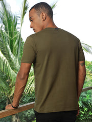 Khaki Front Print Half Sleeve T-Shirt