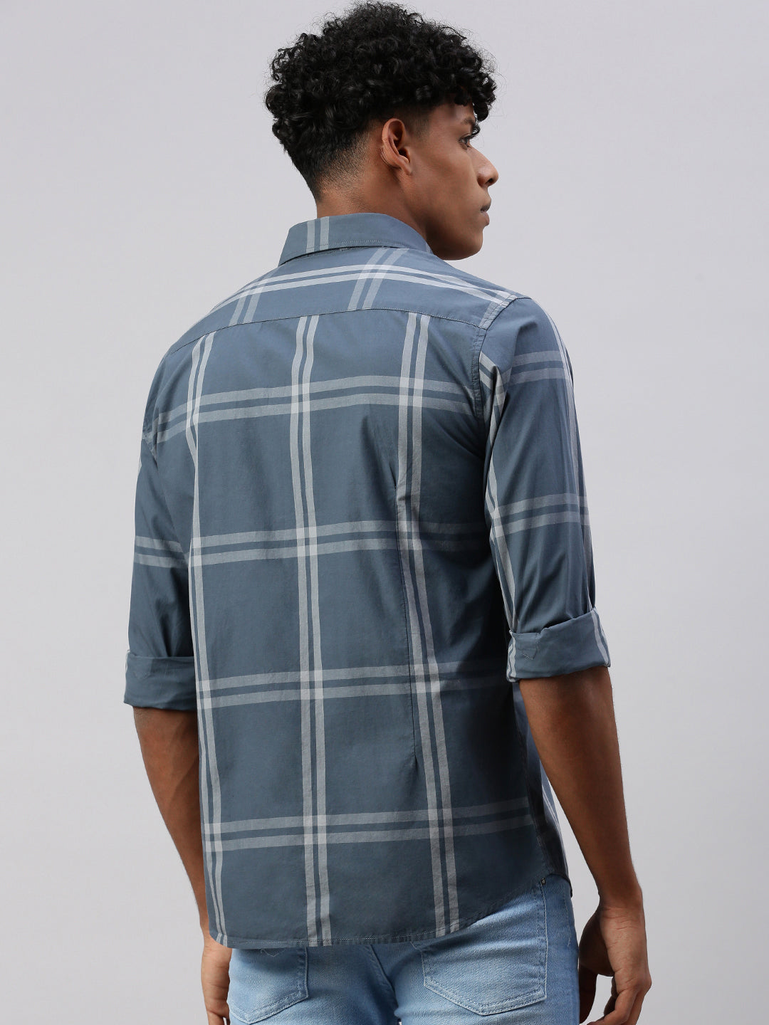 Classic Cobalt Checks Shirt Without Pocket