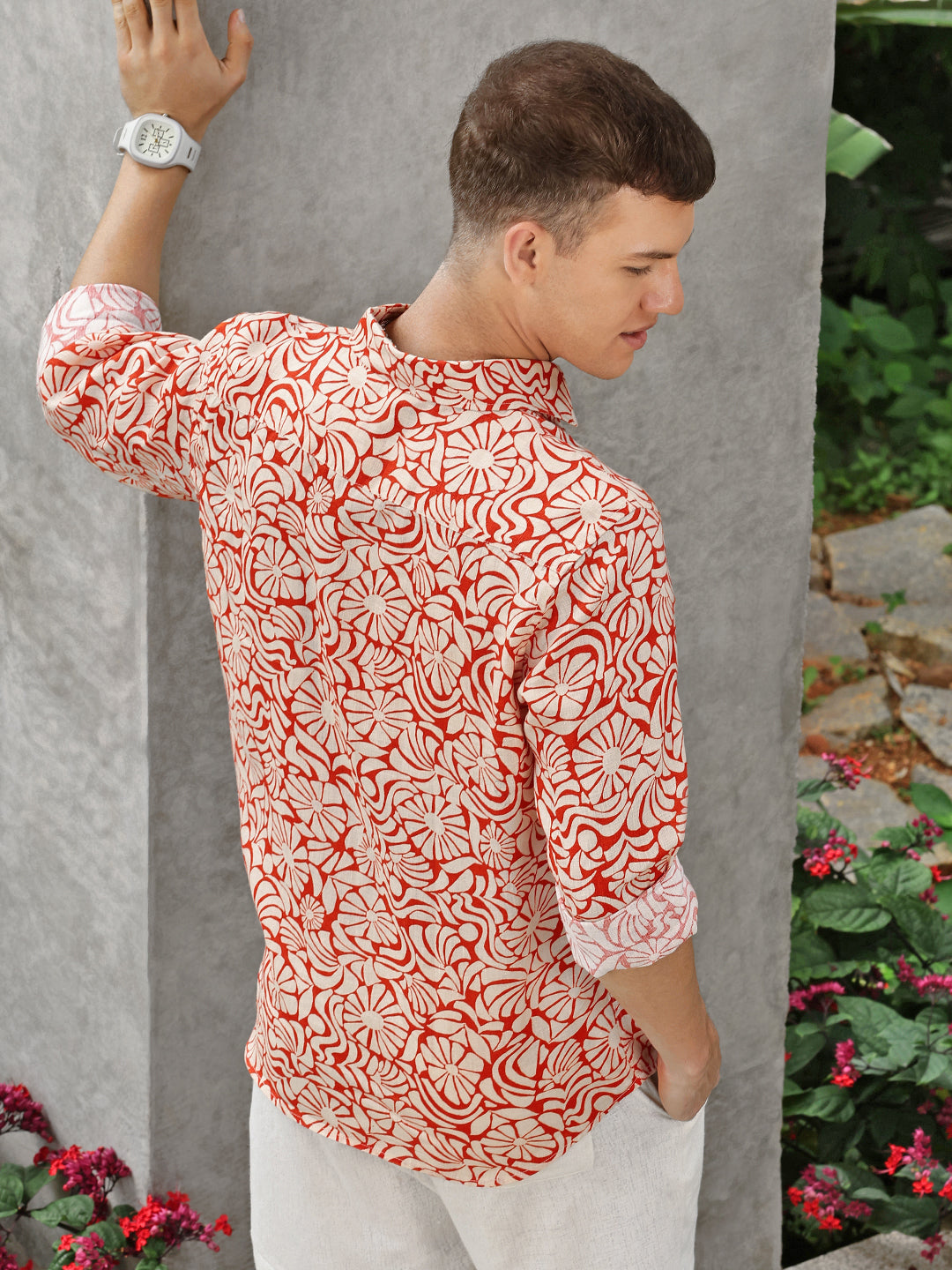 Printed Linen Shirt Without Pocket