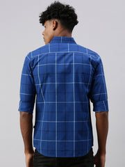 Navy Blue Compact Rich/Cotton Checks Full Sleeve Shirt With Pocket