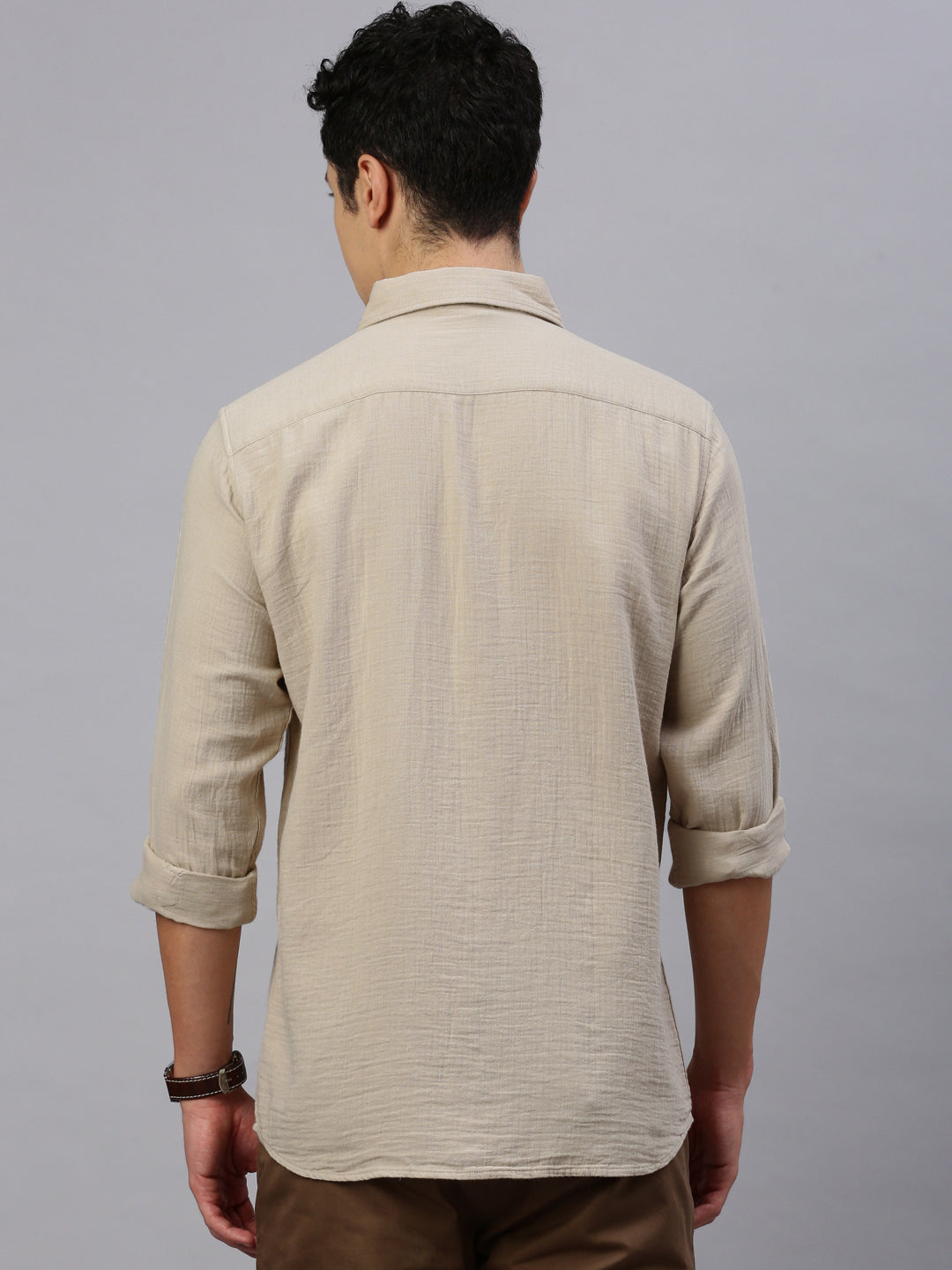 Beige Doble Cloth Cotton Shirt With Pocket