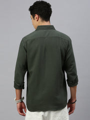 Olive Doble Cloth Cotton Shirt With Pocket