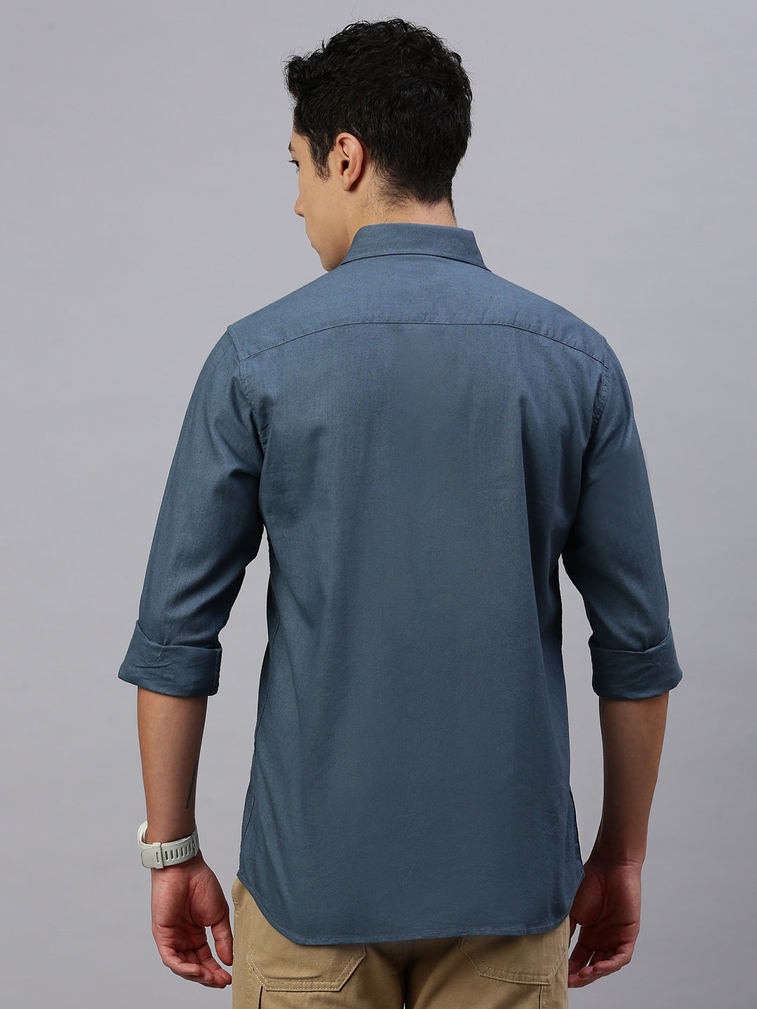 Casual Blue Linen Shirt With Pocket