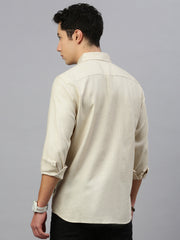 Beige Dobby Cotton Plain Shirt With Pocket