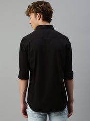 Black Plain Satin Shirt Without Pocket