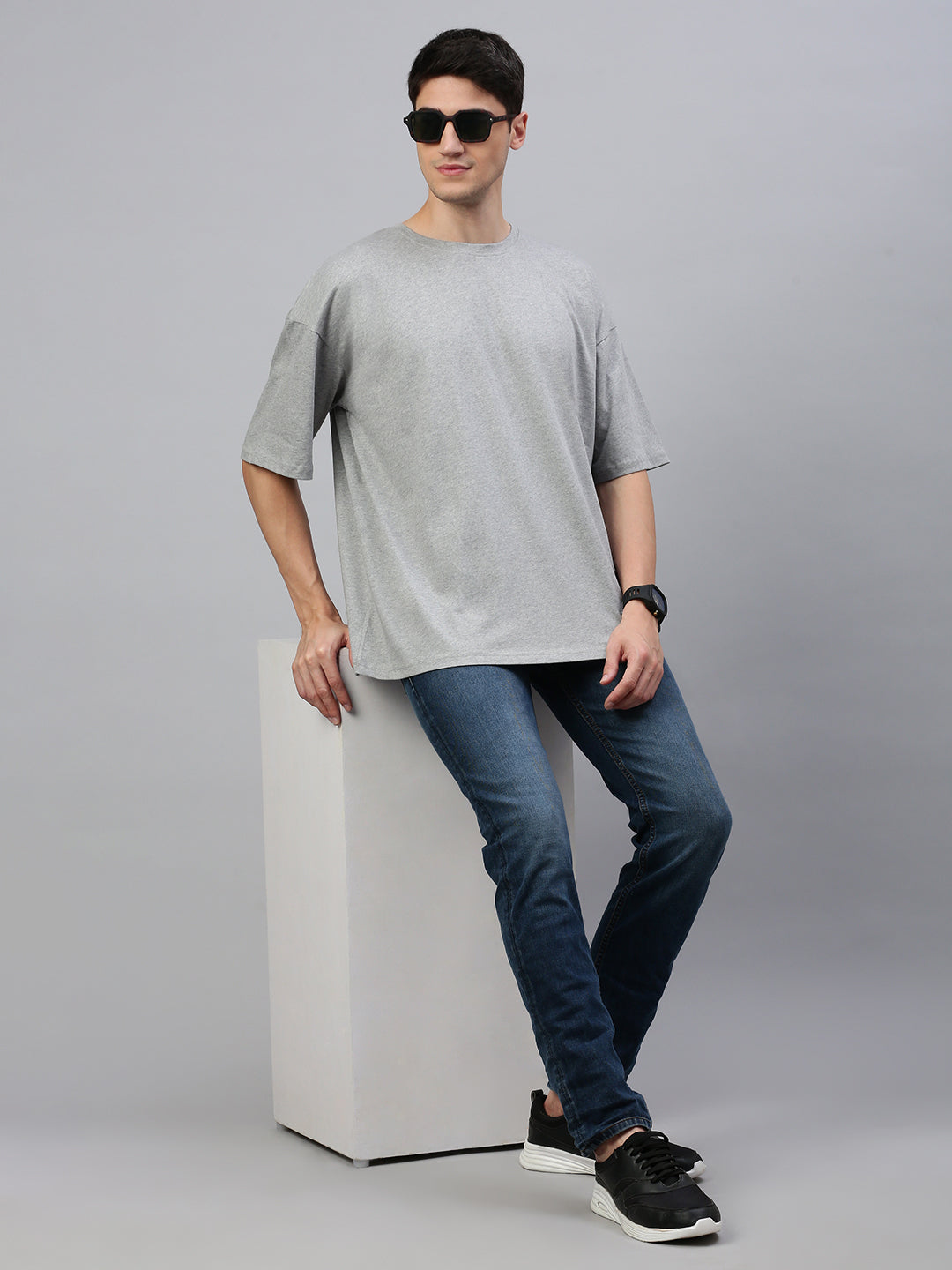 Gray Round Neck Half Sleeve Oversize t-shirt