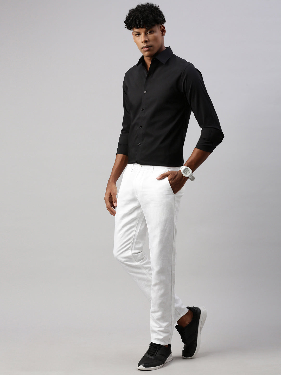 Black Full Sleeve Plain Shirt Without Pocket