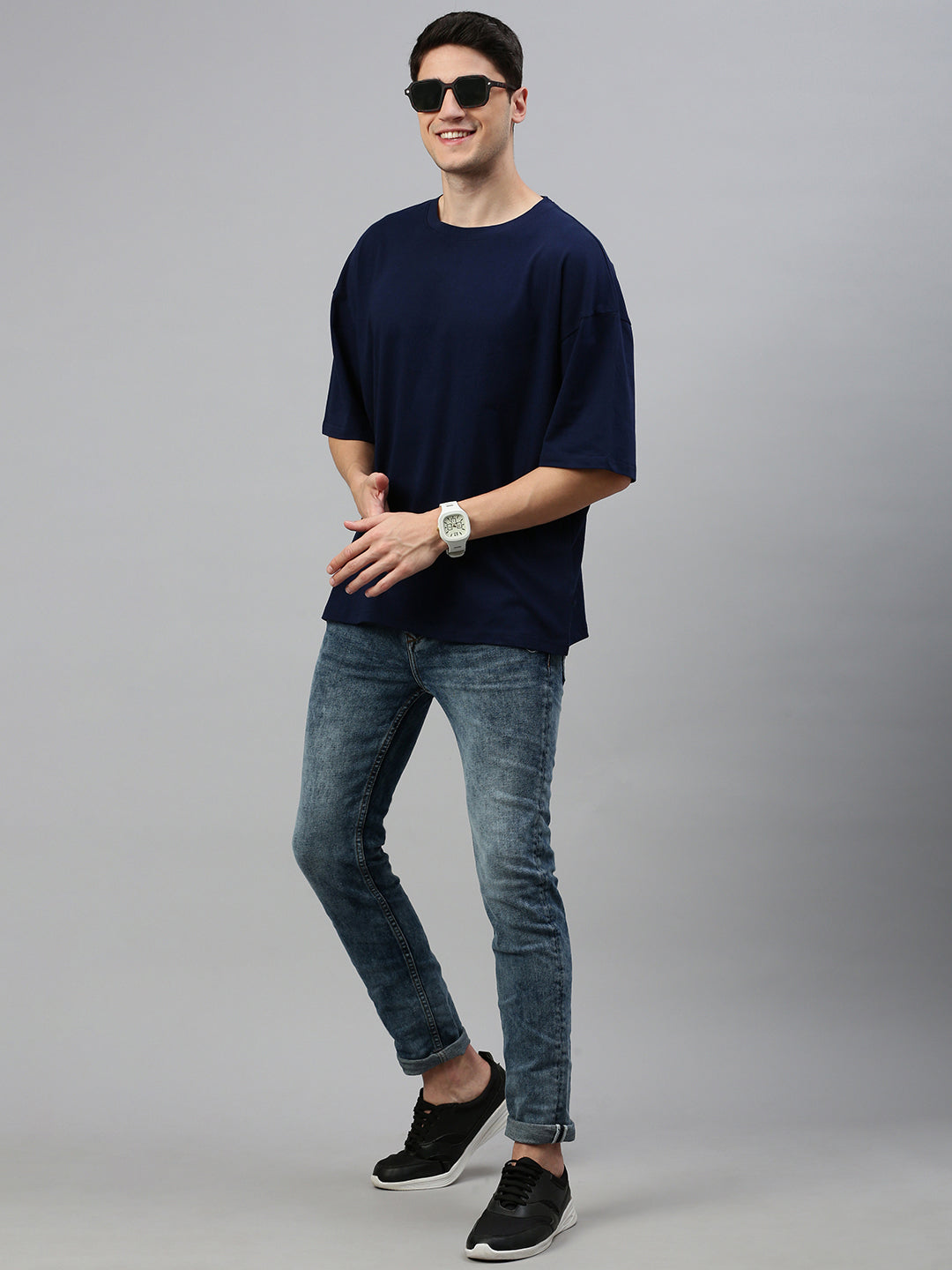 Navy Blue Round Neck Half Sleeve Oversize t-shirt