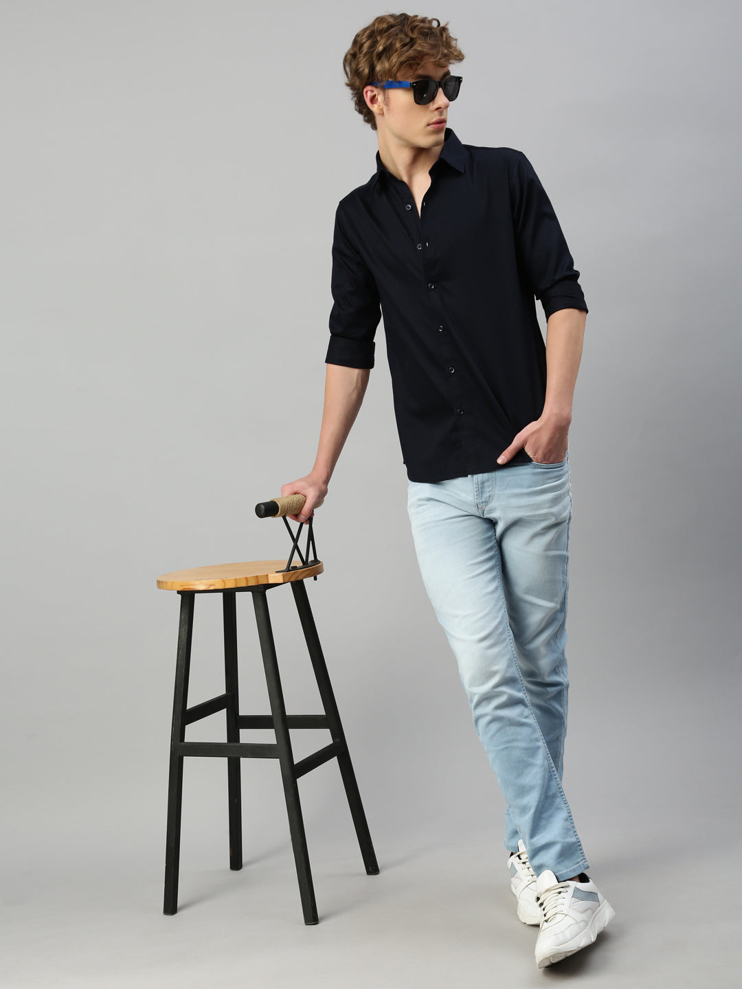 Black Plain Satin Shirt Without Pocket