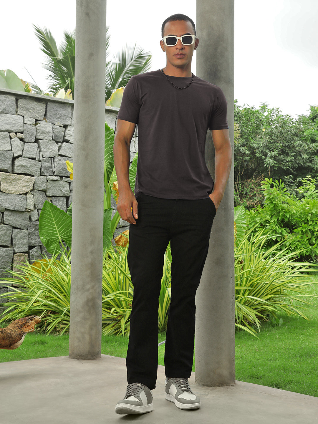 Dark Gray Round Neck Half Sleeve T-Shirt