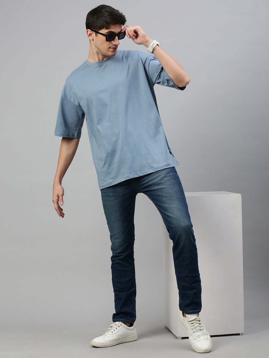 Cadet Blue Round Neck Half Sleeve Oversize t-shirt